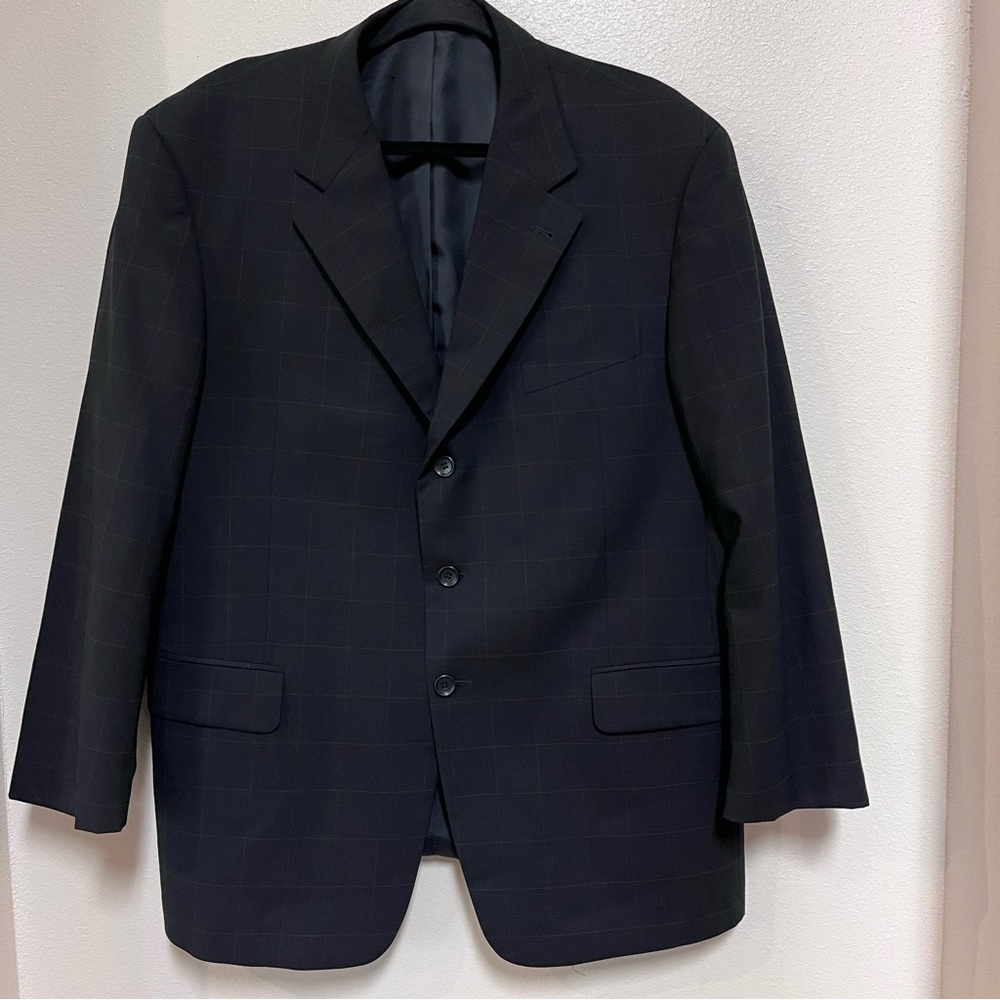 Peter Jackson black Window Pane suit blazer 112NS & pants 98NS Wool